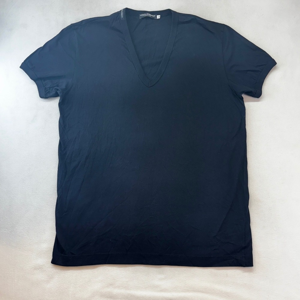Dolce & Gabbana V-Neck short sleeve T-Shirt Mens 54 Black Made in Italy